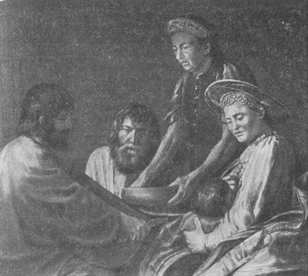 М. Шибанов. Крестьянский обед. Масло, 1774 г. Государственная Третьяковская галерея