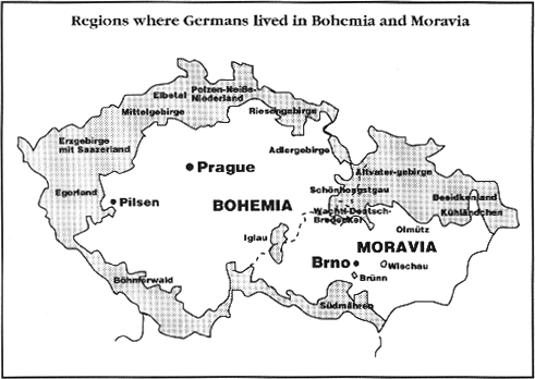 Территории компактного проживания немцев в Чехии и Моравии. 