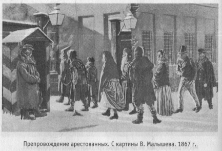 Препровождение арестованных. С картины В. Малышева. 1867 г.