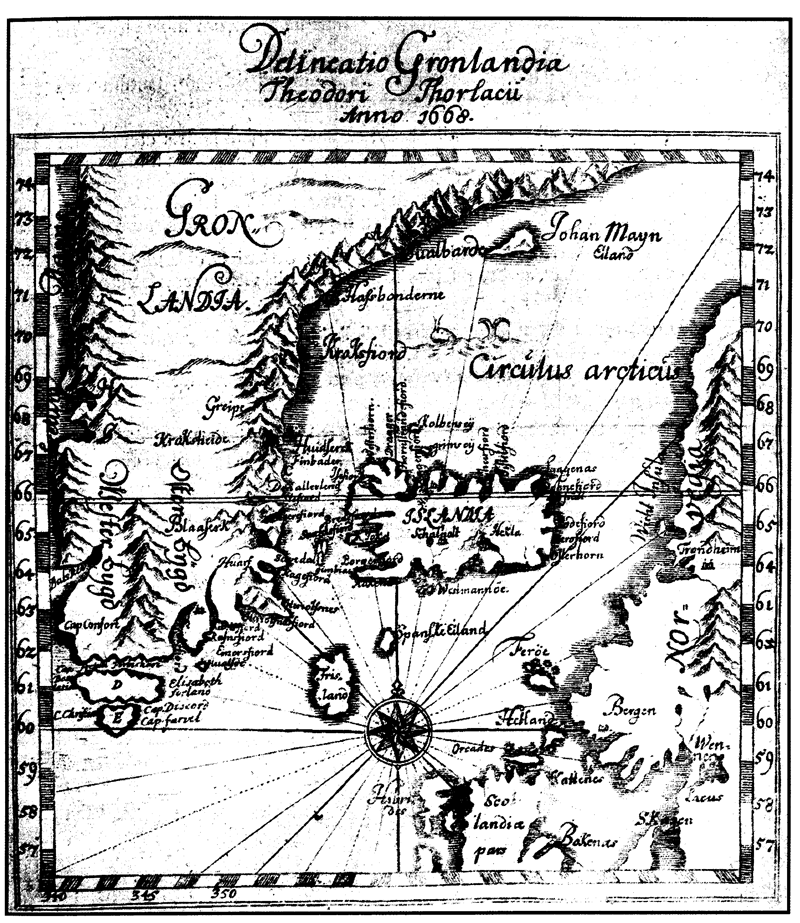 Рис. 3. Т. Торлаций. Карта Гренландии (1668) Библиотека Хельсинского университета, фонд Норденшельда