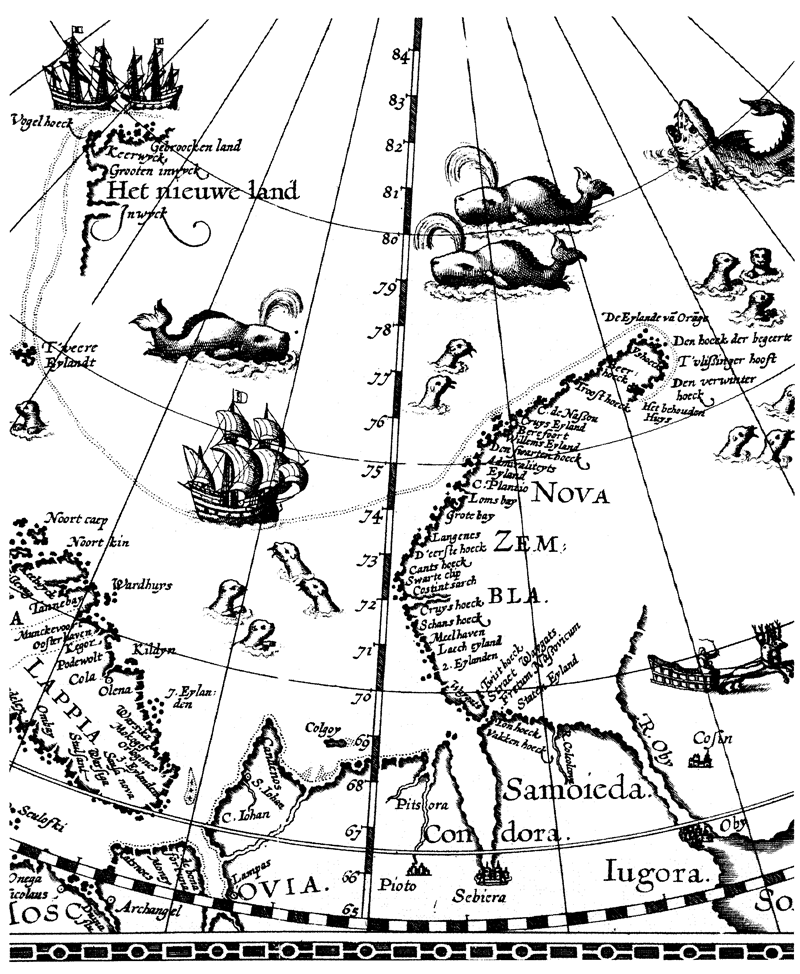 Рис. 21. Фрагмент карты В. Баренца, изданной К. Клацем в 1598 г. (Schilder G., 1988)