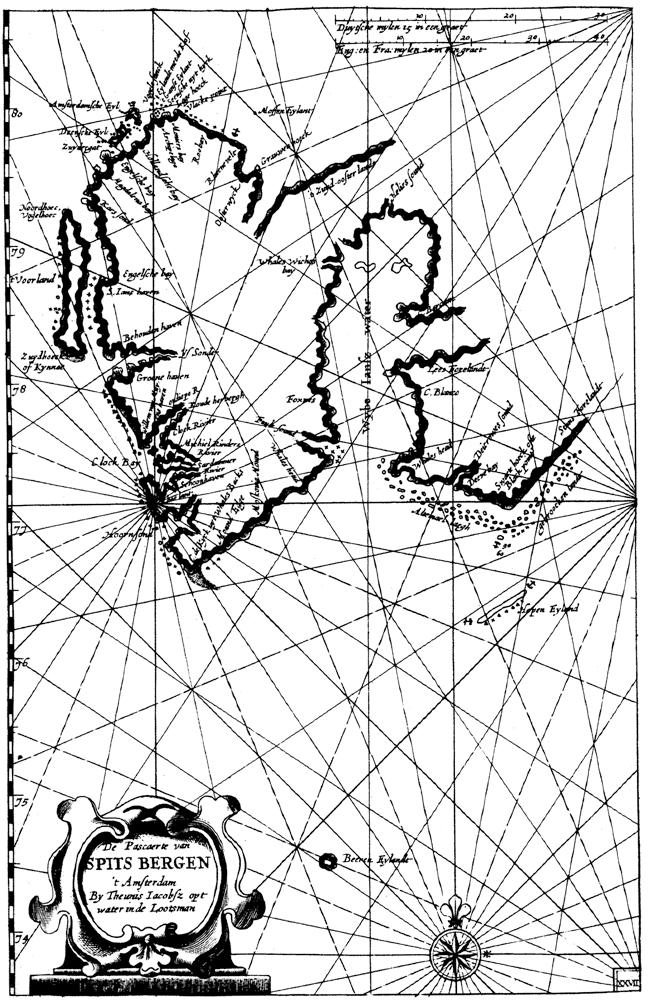 Рис. 30. А. Якобс. Морская карта Шпицбергена (1652) Библиотека Лейденского университета, коллекция Боделя Нейхтейса