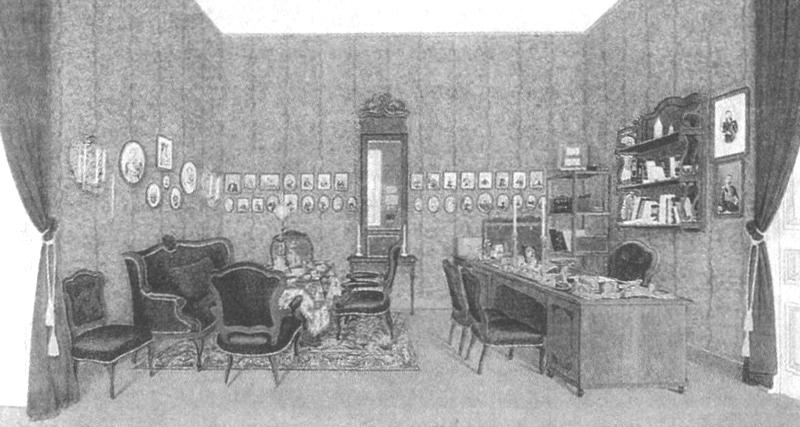 Рабочий кабинет. Акварель П. Шестакова. 1859 г.