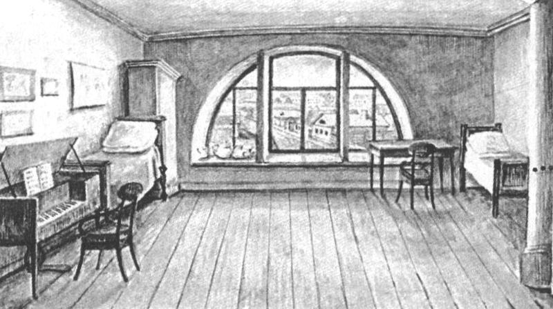 Личные жилые комнаты располагались в низких антресолях. С картины 1847 г.