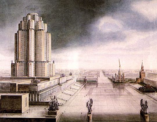 Проект здания Наркомтяжпрома (вид с северо-запада)
