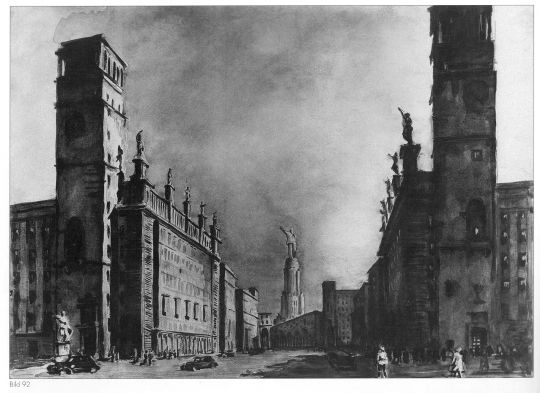 Вид на Дворец Советов со стороны улицы Горького (вид с севера)