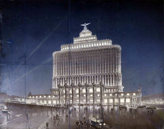 Проект здания Управления Аэрофлота на площади Белорусского вокзала — (вид с юго-востока)