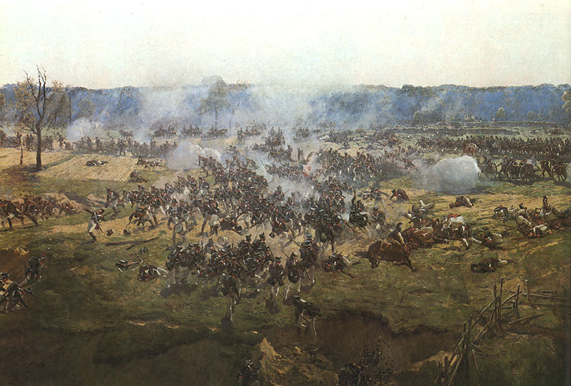 Пехота Нея сбрасывает русских гренадеров с флешей. Часть Бородинской панорамы