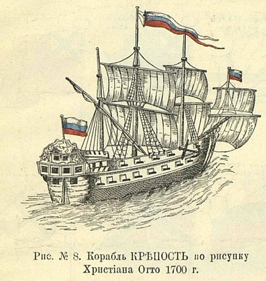 Корабль Крепость. По рисунку Христиана Отто, 1700 г.