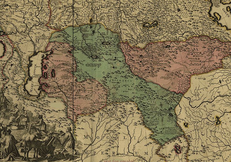 На карте Петра Великого, составленной пленными шведскими офицерами приблизительно в 1720—1725 годах, среди окружающих Россию государств зелёным цветом выделено Джунгарское ханство.